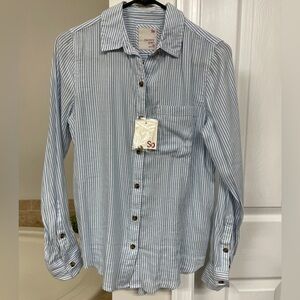 SO Women's XS Long-sleeve Button-down BLUE & White Striped Top